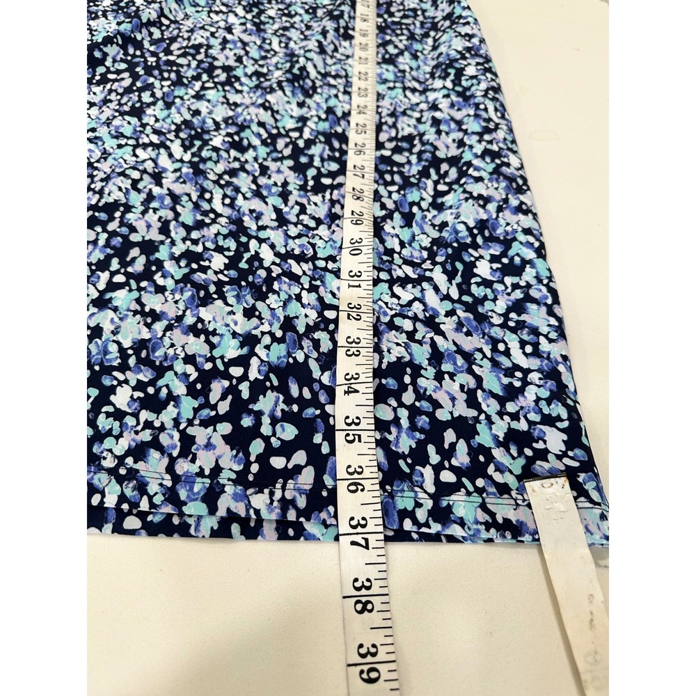 Chicos Zenergy Blue Purple Abstract Print Ruffle Sleeve Snap Front Dress Sz 1 M - Picture 6 of 6